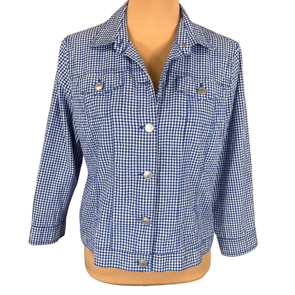 Ruby Rd. Gingham Jacket Petite Button Front Blue … - image 1